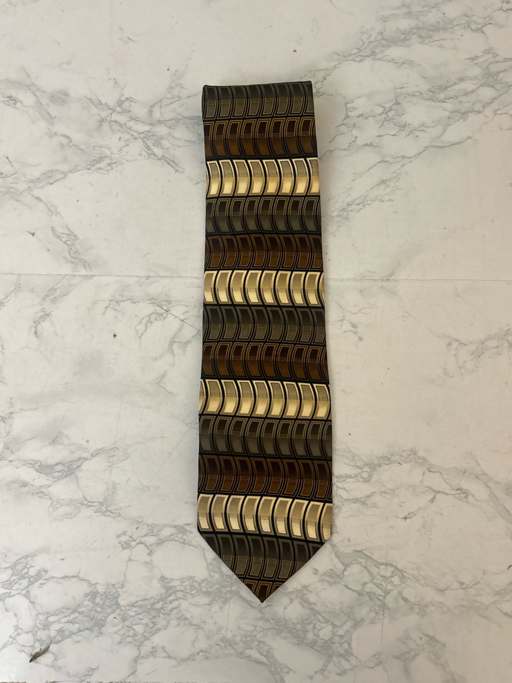 Vintage Colours By Alexander Julian Geometric Brown Striped Mens Silk Tie